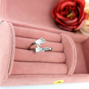 Inel din Argint 925 Holding Hands / Personalizabil cu nume sau initiale - Img 3