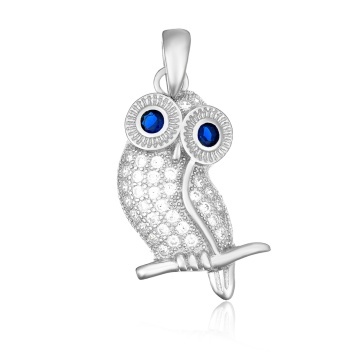 Pandantiv Owl din argint 925 cu cristale albastre