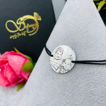 Bratara reglabila cu banut 18mm din argint 925 personalizat prin fotogravura
