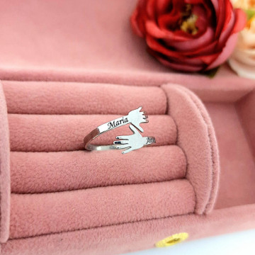 Inel din Argint 925 Holding Hands / Personalizabil cu nume sau initiale - Img 4