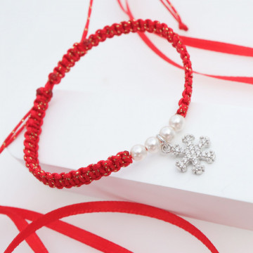 Bratara cu snur si pandantiv din argint fulg de Nea - Winter Edition cu perle Preciosa - Img 5