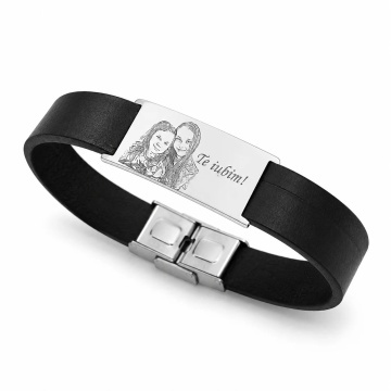 Bratara din piele naturala cu placuta din argint 925 personalizata prin fotogravura/ text ( Inchizatoare din inox ) - Img 5