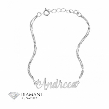 Bratara Dubla din Argint personalizata cu Nume si Diamante Naturale