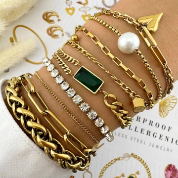Bratara Tennis din Inox placata cu AUR 18K - Img 2