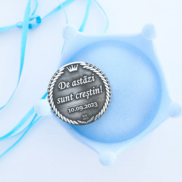 Moneda Botez 3cm din Argint 925 personalizata cu numele si data - Img 3