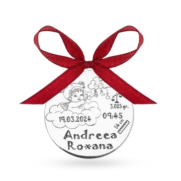 Banut Argint 2.5cm pentru botez - mot - turta personalizabil - Baby Angelique - Img 4