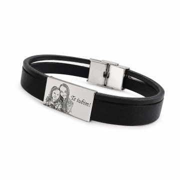 Bratara din piele naturala cu placuta din argint 925 personalizata prin fotogravura/ text ( Inchizatoare din inox ) - Img 4