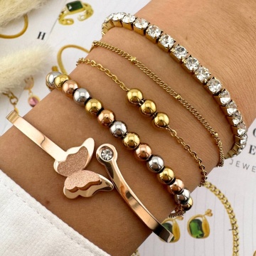 Bratara Tennis din Inox placata cu AUR 18K - Img 3