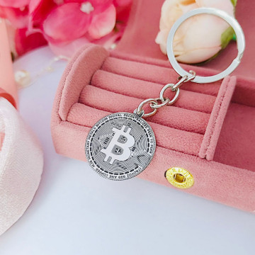 Breloc cu banut 25mm din Argint 925 personalizat cu simbol / Bitcoin - Img 2