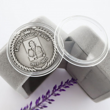 Moneda Aniversara din Argint 3cm - gravura 3D Fata&Verso - Img 1