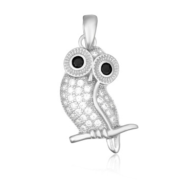 Pandantiv Owl din argint 925 cu cristale negre