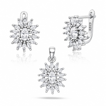 Set cercei si pandantiv din Argint 925 Crystal Flower