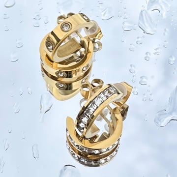 Cercei Stud Crystal din Inox placat cu AUR 18K - Img 2