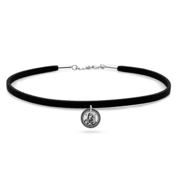 Choker Alcantara cu Bănuț din Argint 925 cu Maica Domnului