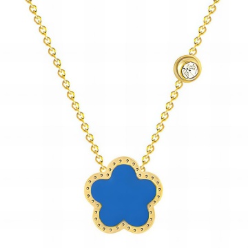 Colier Blue Flower Crystal din Inox placat cu AUR - Img 2
