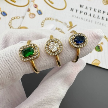 Inel Princess Green din Inox placat cu AUR 18K - Img 2