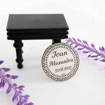 Moneda Botez 2.5cm din Argint 925 personalizata cu numele si data - Img 2