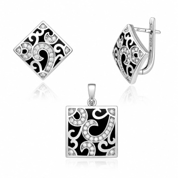 Set cercei si pandantiv din Argint 925 Black & White