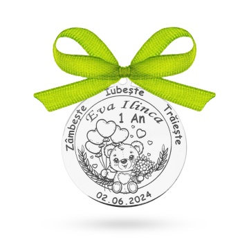 Banut Argint 2.5cm pentru botez - mot - turta personalizabil - Teddy Bear - Img 1