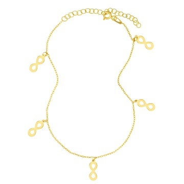 Bratara Infinity cu charmuri din Argint 925 placat cu aur pentru picior