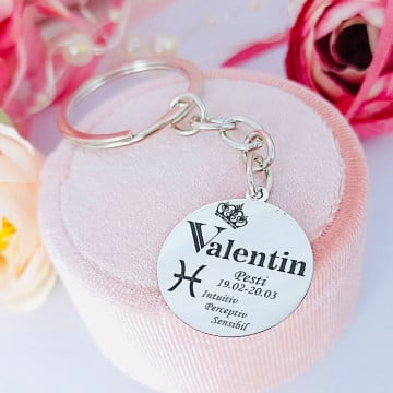 Breloc cu banut 25mm din Argint 925 personalizat cu nume, zodie si text - Img 2