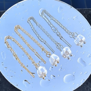 Cercei Pearly cu Lantisor din Inox placat cu AUR 18K - Img 2