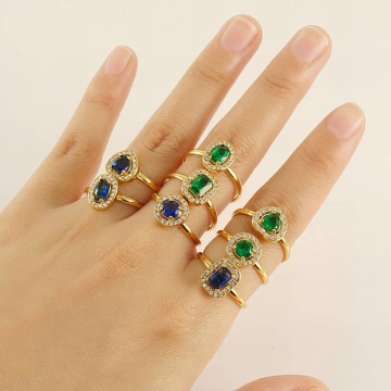 Inel Princess Green din Inox placat cu AUR 18K - Img 3