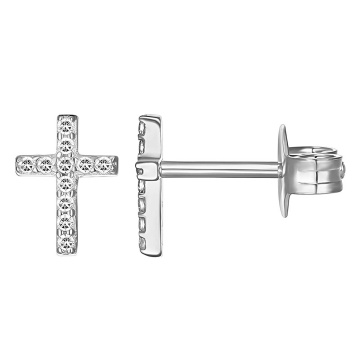 Cercei Cruce din Inox placat cu AUR alb 18K