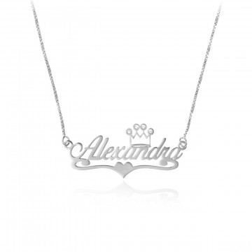 Colier Box Royal Crown din argint 925 personalizat cu nume si coronita