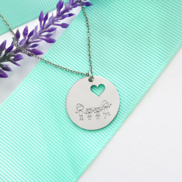 Colier cu banut 1.8cm din argint 925 si inimioara decupata - Family - Img 2