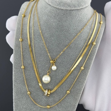 Colier Pearly Duo din Inox placat cu AUR 18K - Img 2