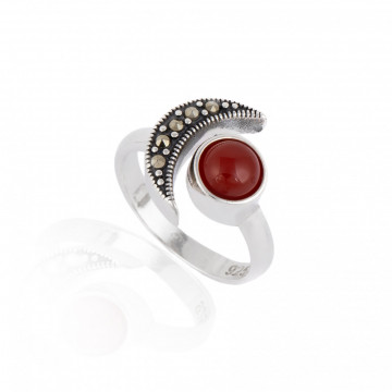 Inel din Argint 925 cu marcasite si Agate 4.3g - Semiluna - Img 2