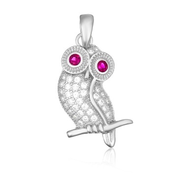Pandantiv Owl din argint 925 cu cristale fuchsia
