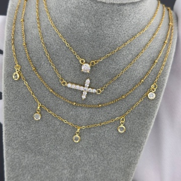 Colier Crystal cu Cruce din Inox placat cu AUR 18K - Img 2