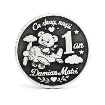 Moneda 2.5cm din Argint 925 pentru Botez - Flying Bear
