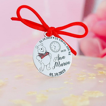 Banut Argint 2cm pentru Botez - Mot - Scaldat - Personalizabil Ursulet - Img 2