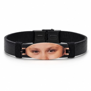 Brățară Kolorino Eyes cu piele și plăcuță din Argint 925 printată color