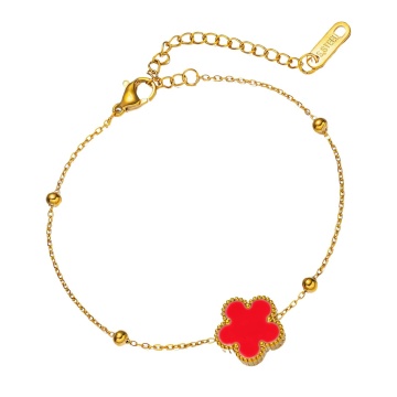 Bratara Red Flower din Inox placata cu AUR