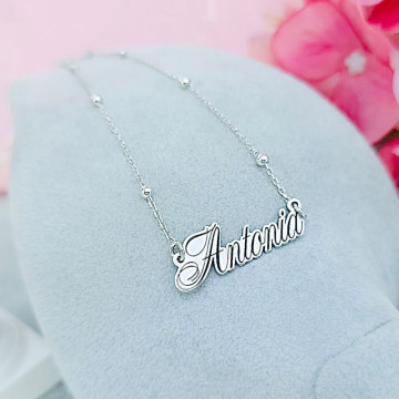 Colier din argint personalizabil cu nume HD si lantisor cu bilute 45cm - Img 3