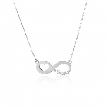 Colier Infinity Love din argint 925 personalizat cu nume si infinit cu inima decupata
