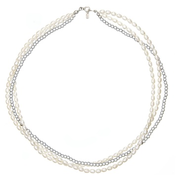 Colier Triple Pearls and Silver din Argint 925 si perle de cultura - Img 2