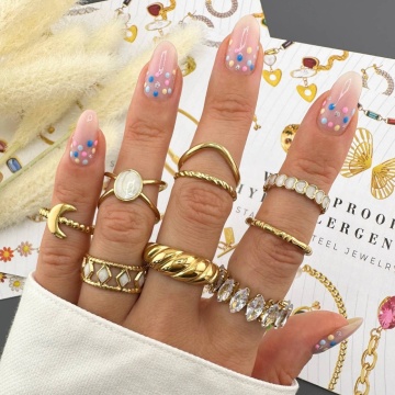 Inel Reglabil Hearts din Inox placat cu AUR 18K - Img 2