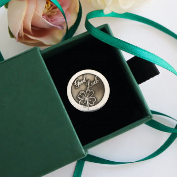 Moneda Norocoasa din Argint 2cm - Trifoi - Img 2