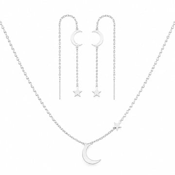 Set personalizabil din argint 925 Moon & Stars - Cercei & Colier