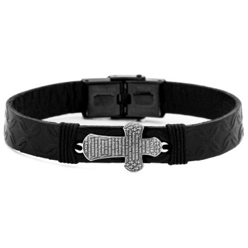 Brățară Cross Protection din Argint 925 și piele naturală