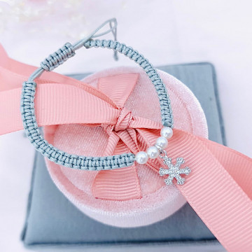 Bratara cu snur si pandantiv din argint fulg de Nea - Winter Edition cu perle Preciosa - Img 3