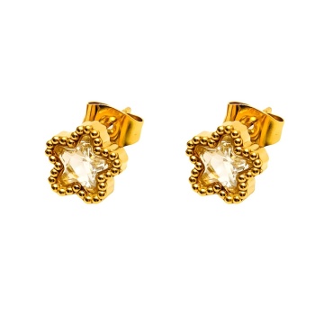 Cercei Star Crystal din Inox placati cu AUR 18K