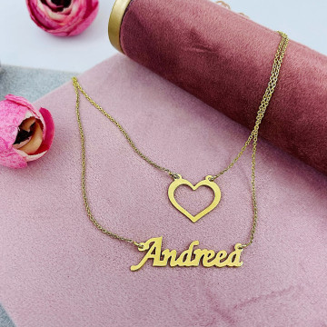Colier dublu din argint personalizat cu nume si inimioara - Img 4