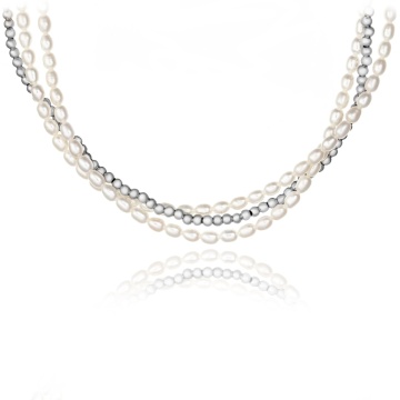 Colier Triple Pearls and Silver din Argint 925 si perle de cultura