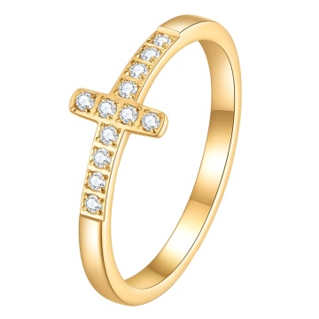 Inel Cross Crystal din Inox placat cu AUR 18K M7/55
